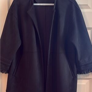 Elegant Black Women's Faux Suede Coat with Tassels